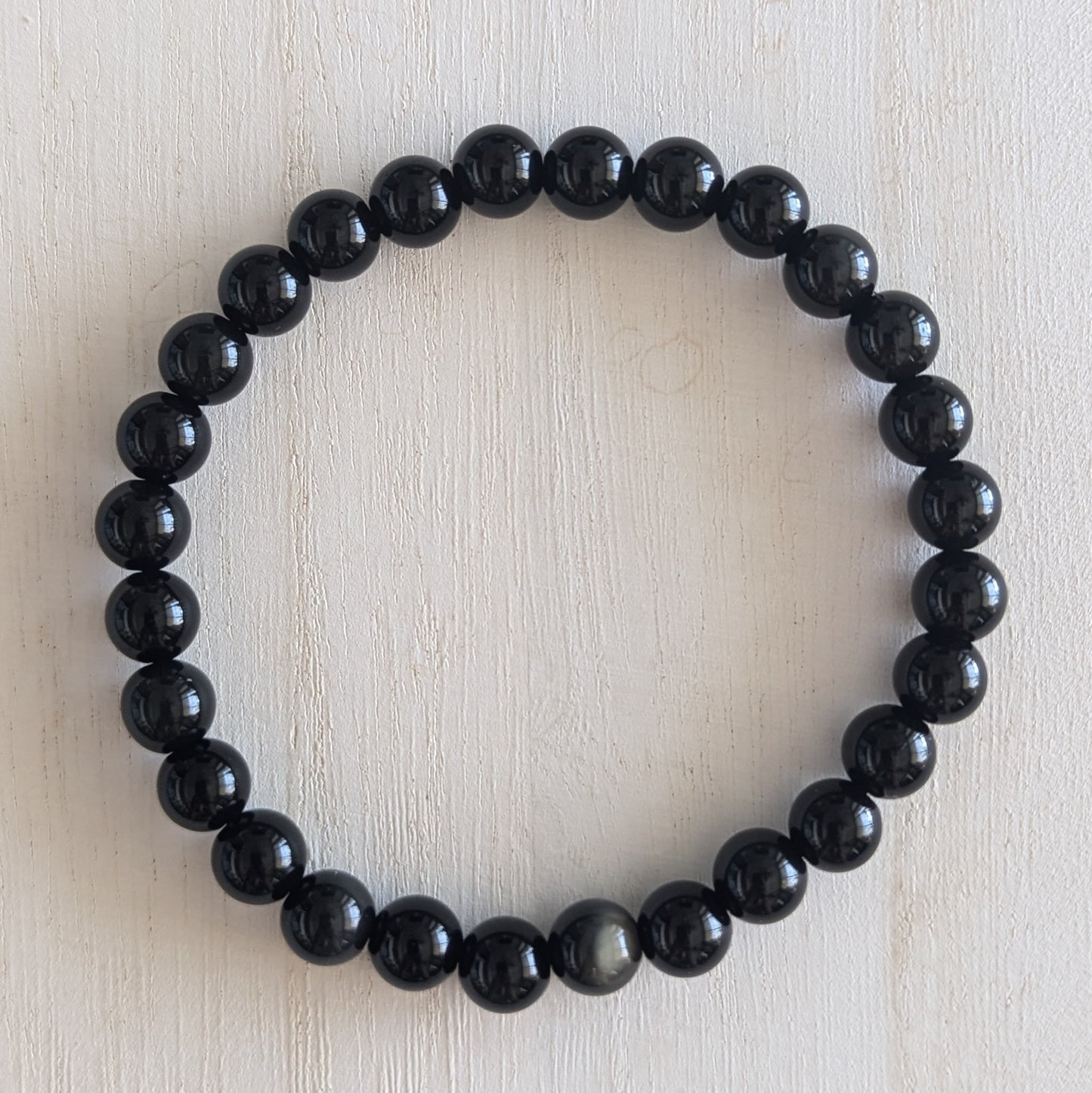 Black Obsidian Round Bead Bracelet Size Large