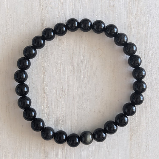Black Obsidian Round Bead Bracelet Size Large