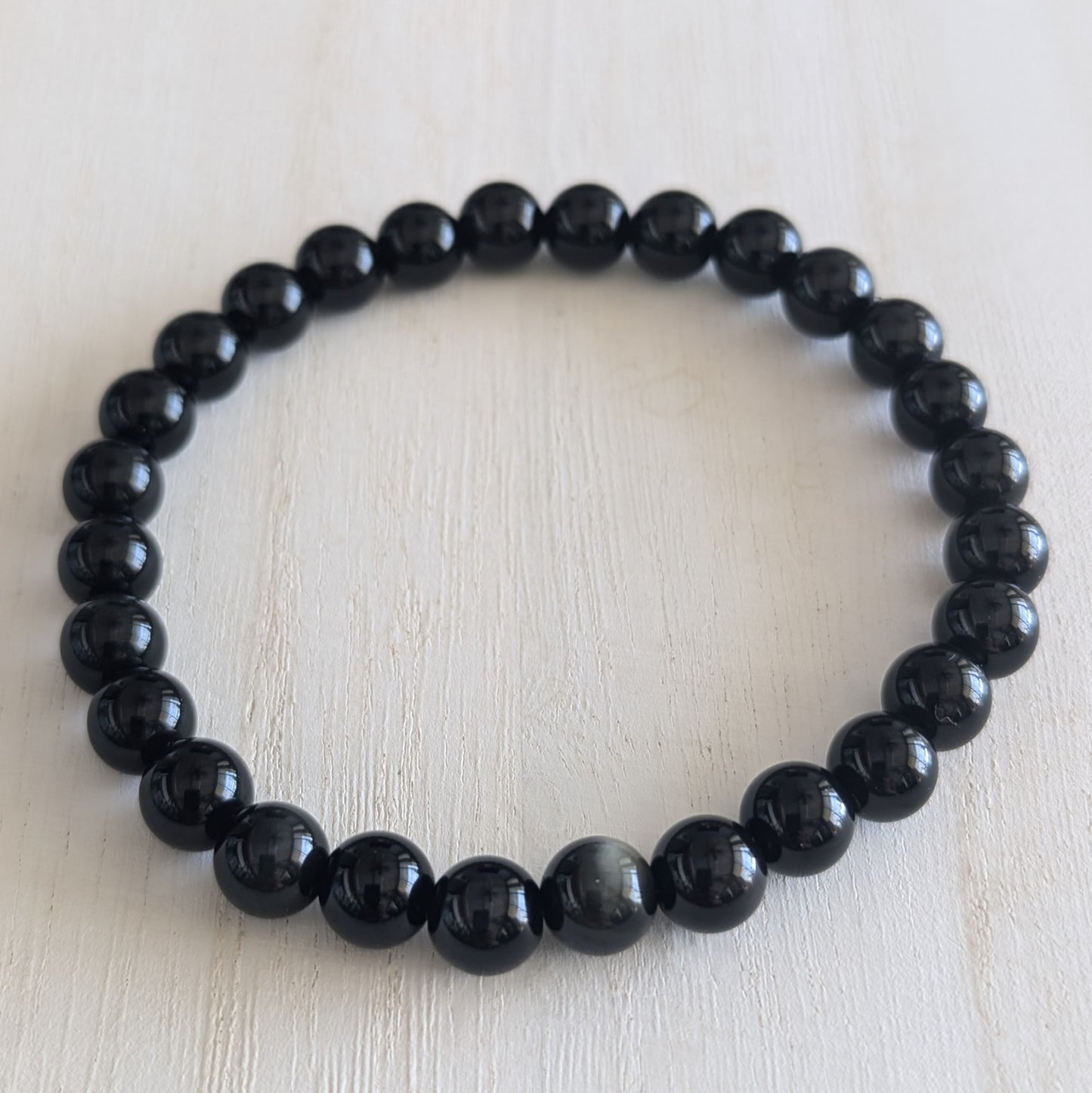 Black Obsidian Round Bead Bracelet Size Large