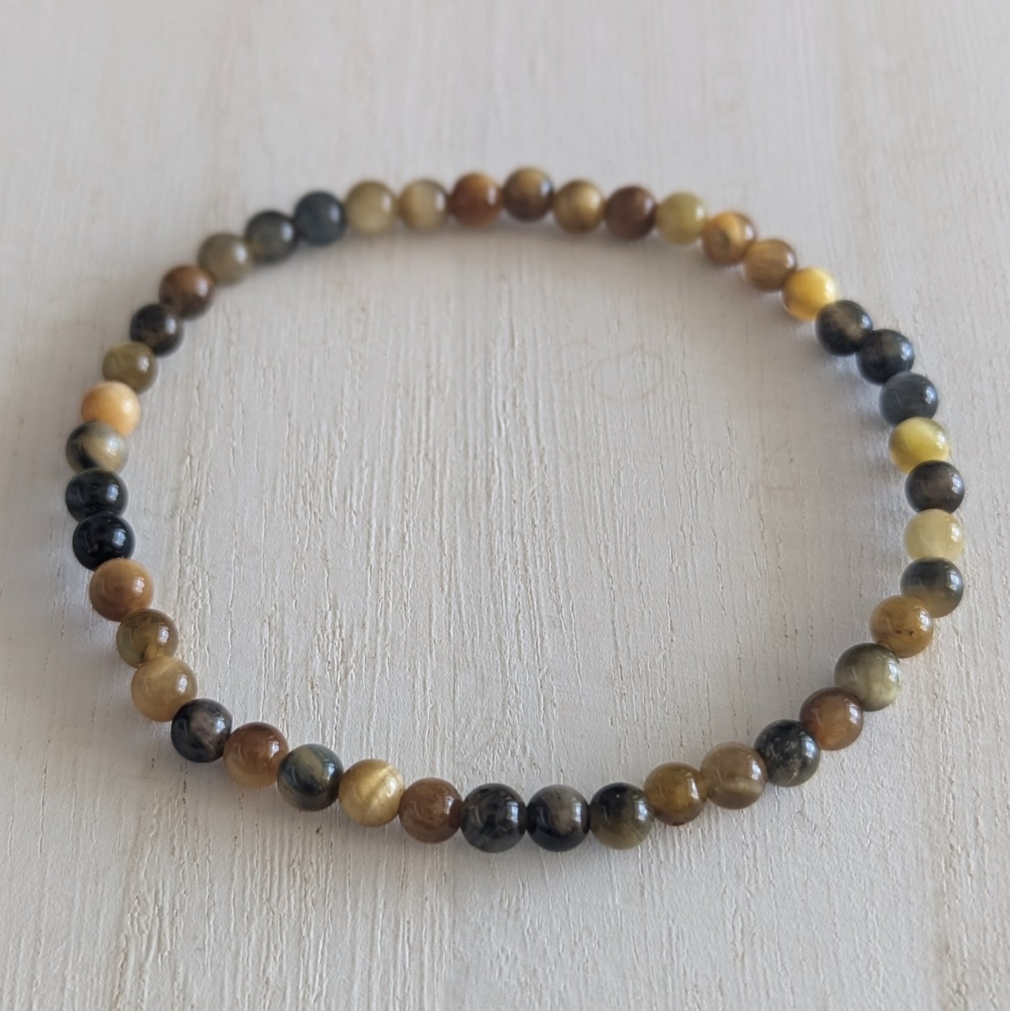 Yellow and Blue Tiger Eye Round Bead Bracelet